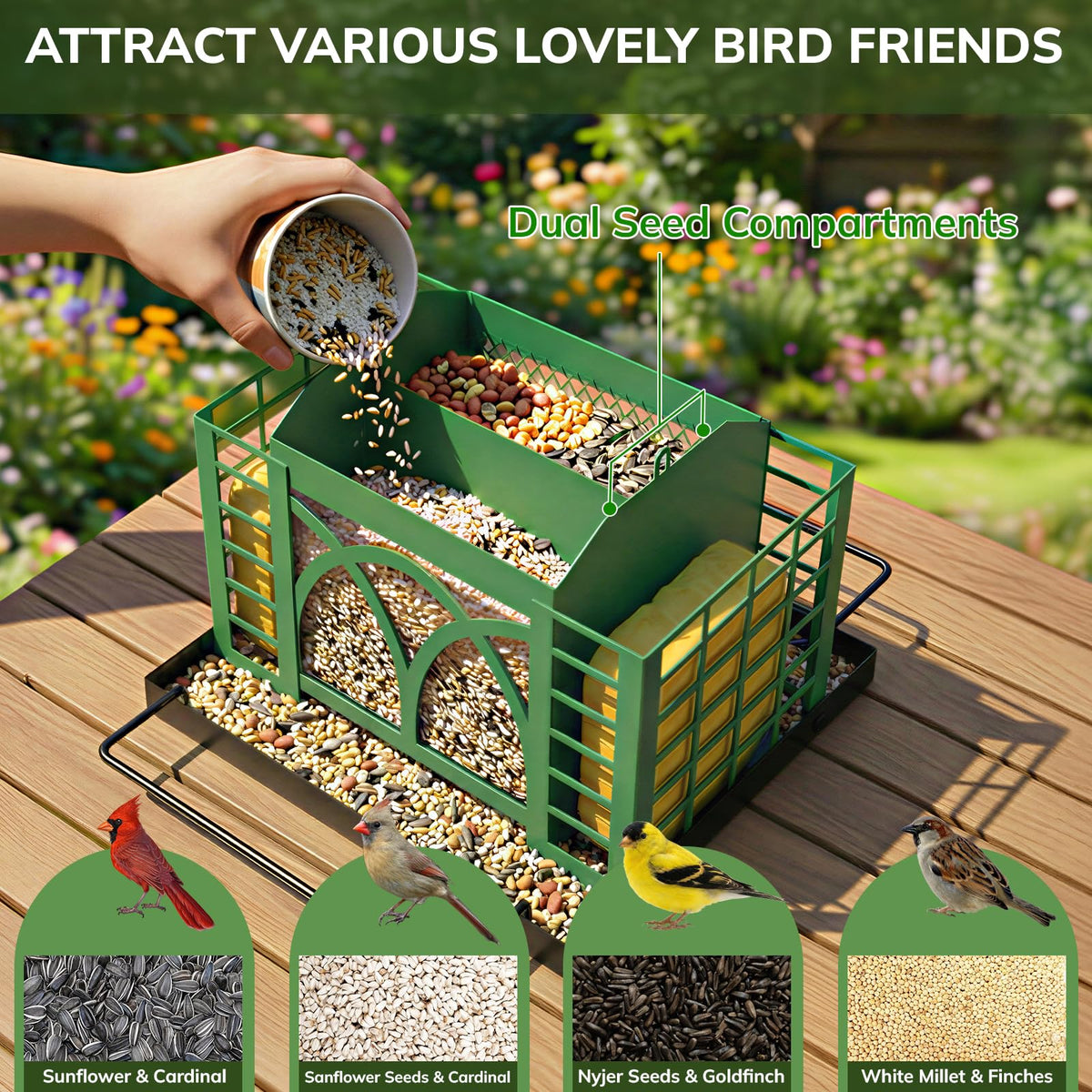 Outdoor feeder with 3.5 lb capacity for steady bird enjoyment