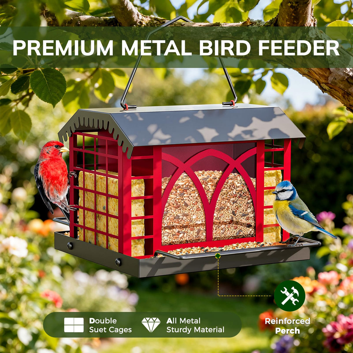 Two perches provide a comfortable resting spot for visiting birds