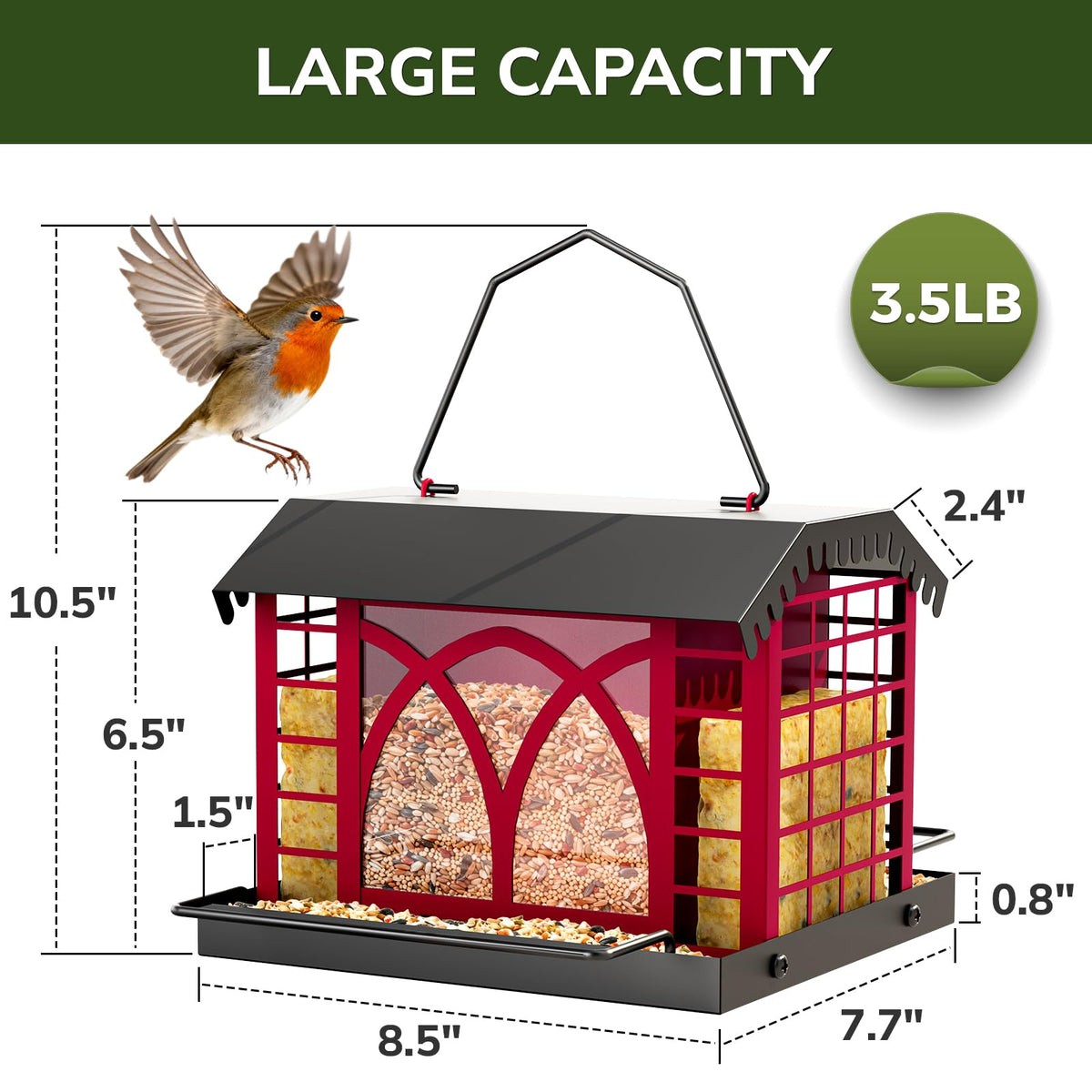 Weatherproof design with drainage holes to keep seeds dry