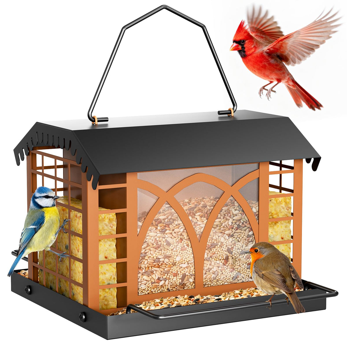 Grete Gotye bird feeder weatherproof roof boosts outdoor durability and bird visibility.