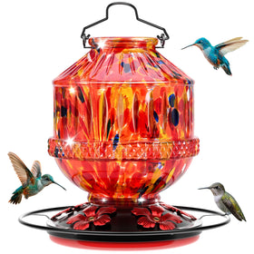 Grete Gotye Blown Glass Hummingbird Feeder 25oz attracts hummingbirds to your garden