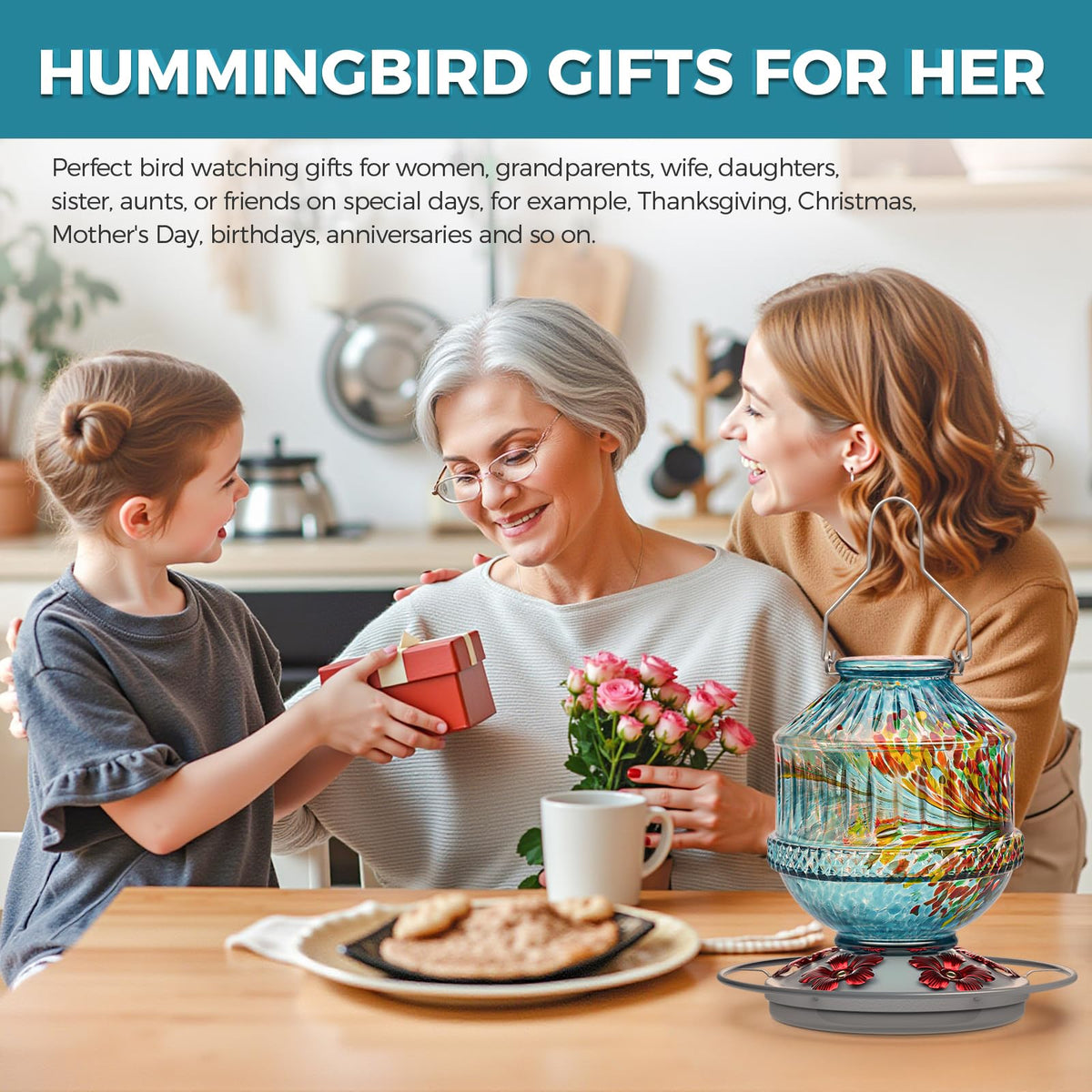 Grete Gotye blue feeder makes a thoughtful gift for garden-loving women.