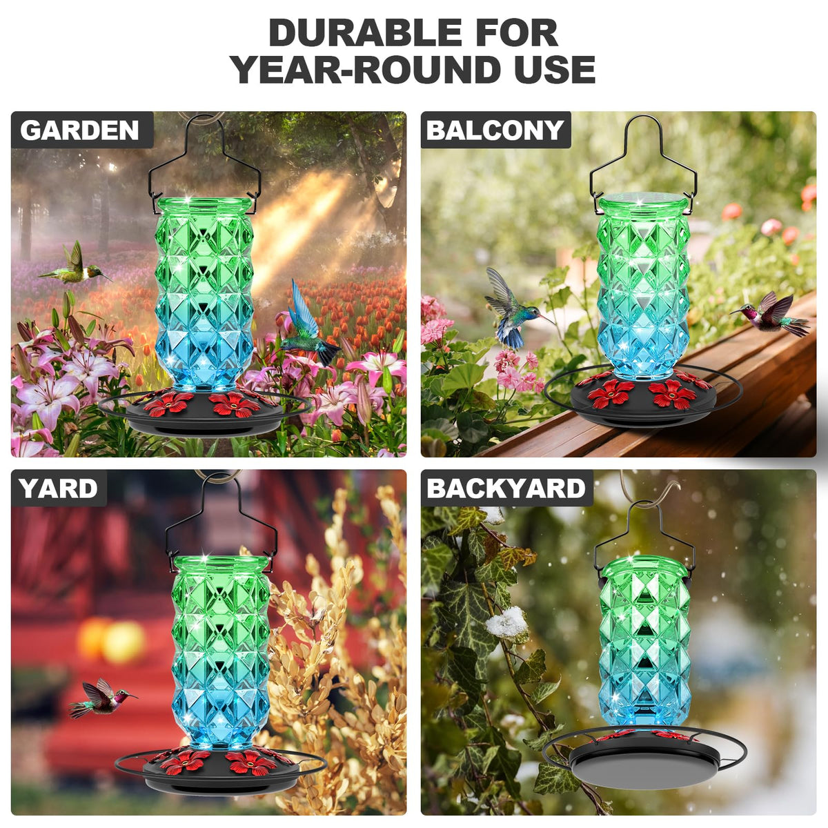 Grete Gotye glass feeder makes a colorful garden gift for bird lovers