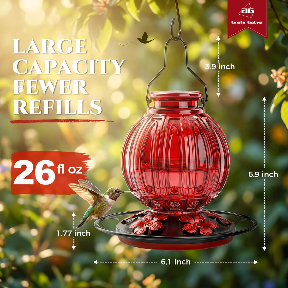 Grete Gotye feeder with wide-mouth opening for easy refilling and cleaning