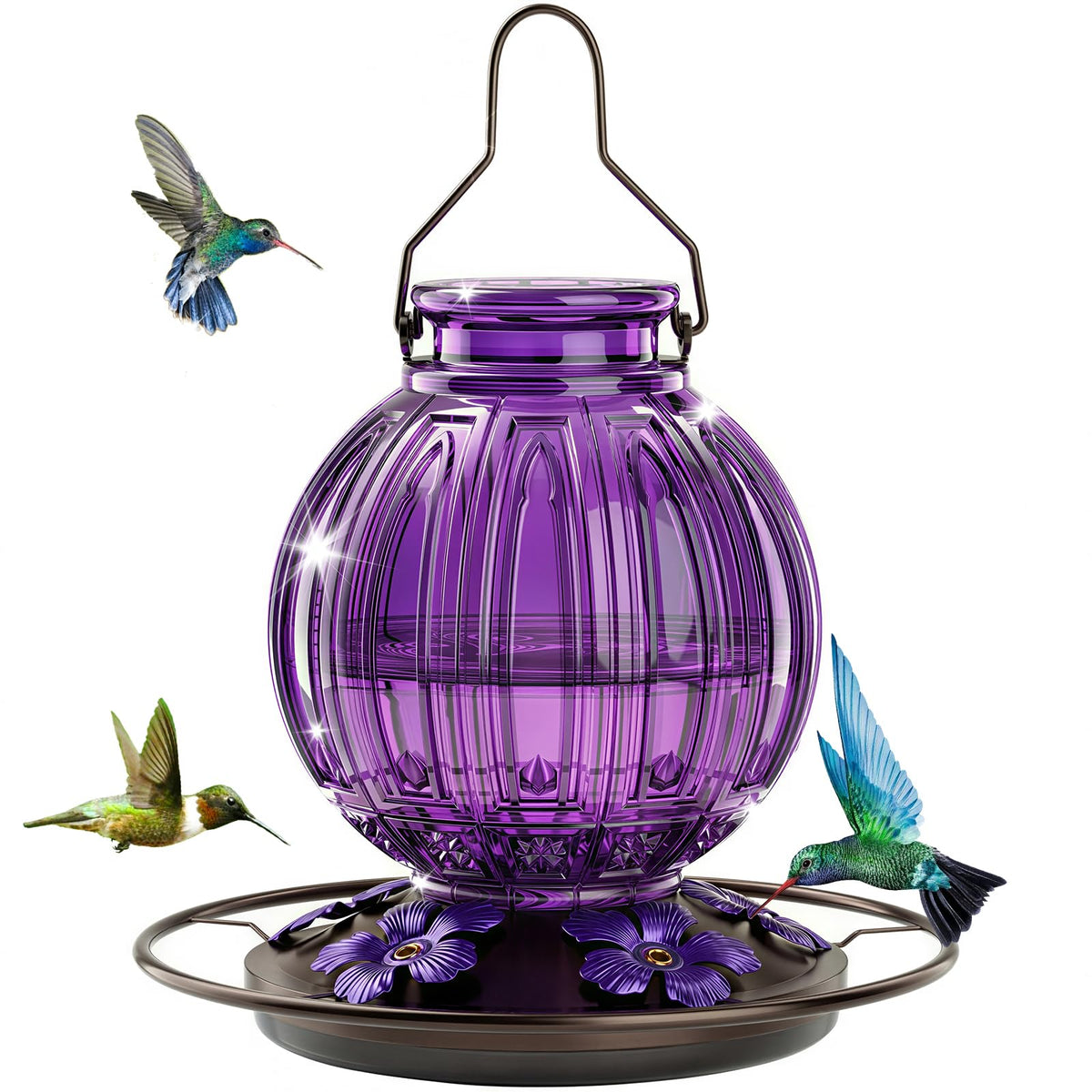 Grete Gotye glass hummingbird feeder with five ports attracts hummingbirds to your garden.
