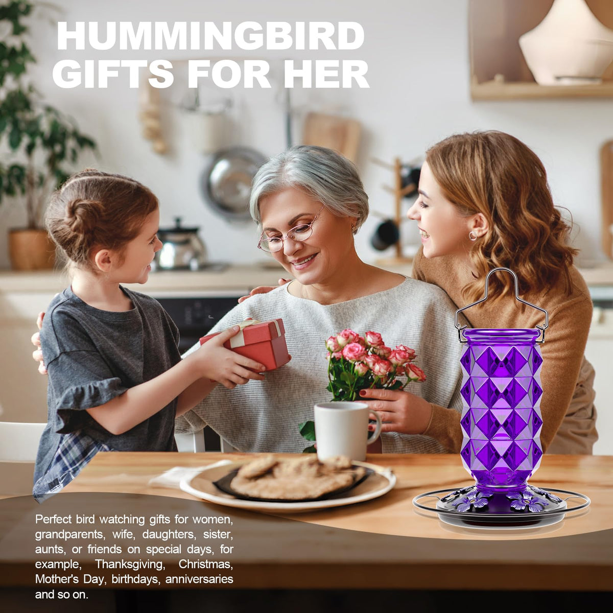 Grete Gotye Glass Hummingbird Feeder easy outdoor hanging