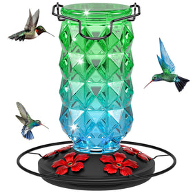 Grete Gotye glass hummingbird feeder with diamond cylinder for outdoor durability