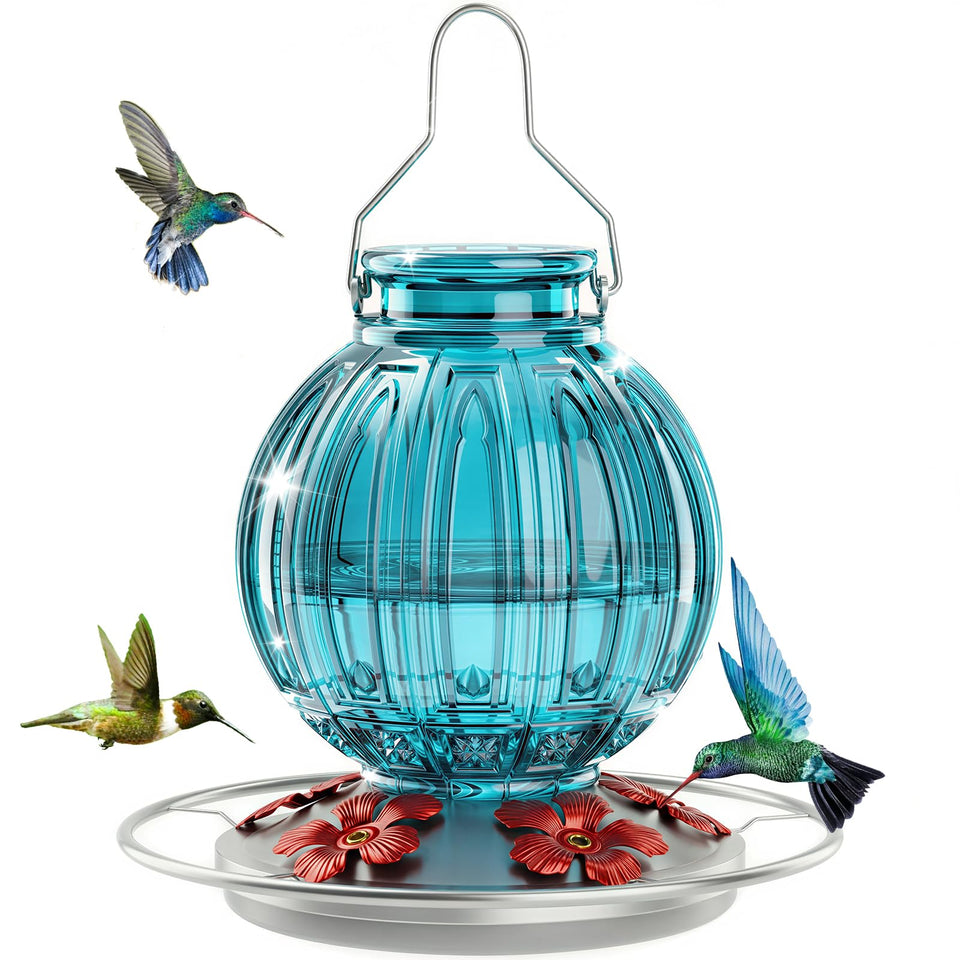 Grete Gotye glass hummingbird feeder in blue for outdoor use