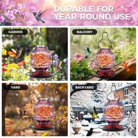 Grete Gotye hanging glass feeder suits patios and decks year-round