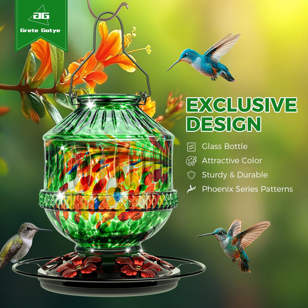 Grete Gotye glass perch circle supports multiple hummingbirds
