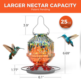 Grete Gotye blown glass hummingbird feeder orange close-up of leak-proof base