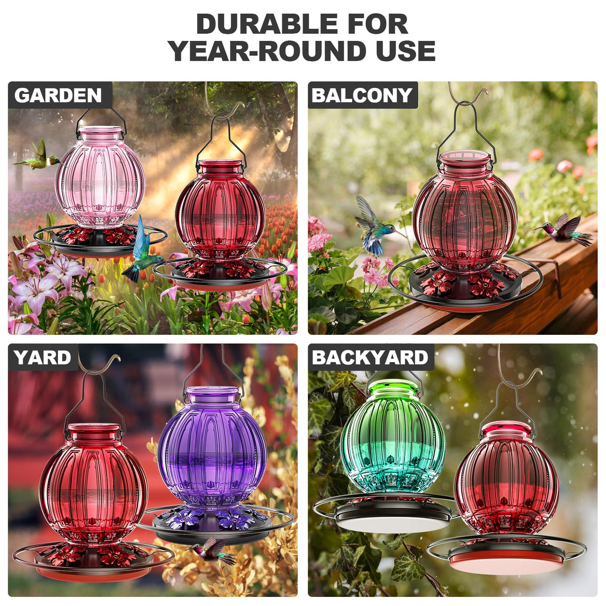 Grete Gotye glass feeder enhancing outdoor decor on patio or garden