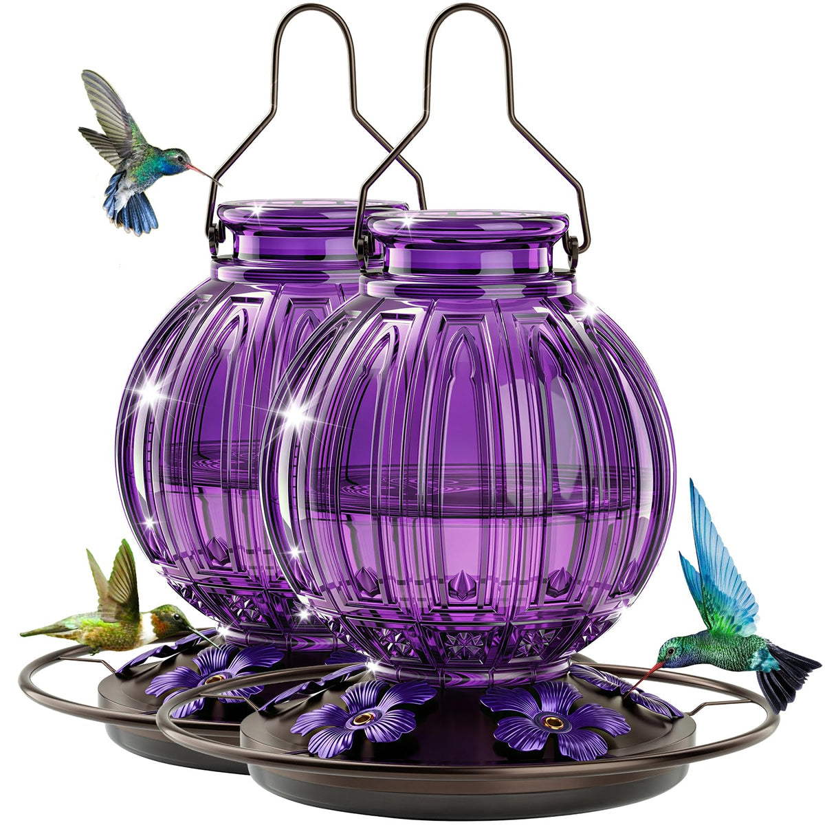 Grete Gotye glass hummingbird feeder, outdoor 2-pack, ideal year-round backyard feeding