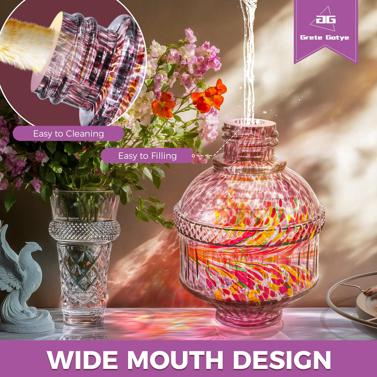Grete Gotye purple outdoor feeder enhances garden décor and bird watching