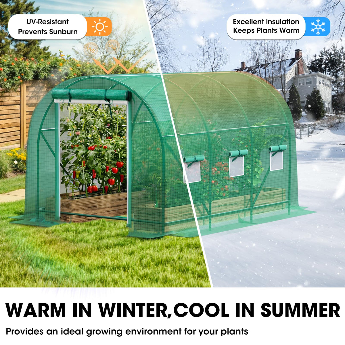Grezone greenhouse door ventilation image highlights mesh door for airflow
