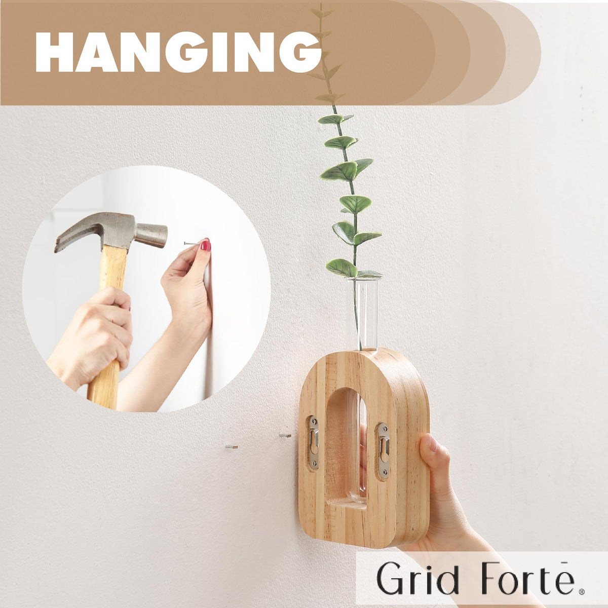 GRID FORTE propagation vases in natural pine wood create unique organic textures