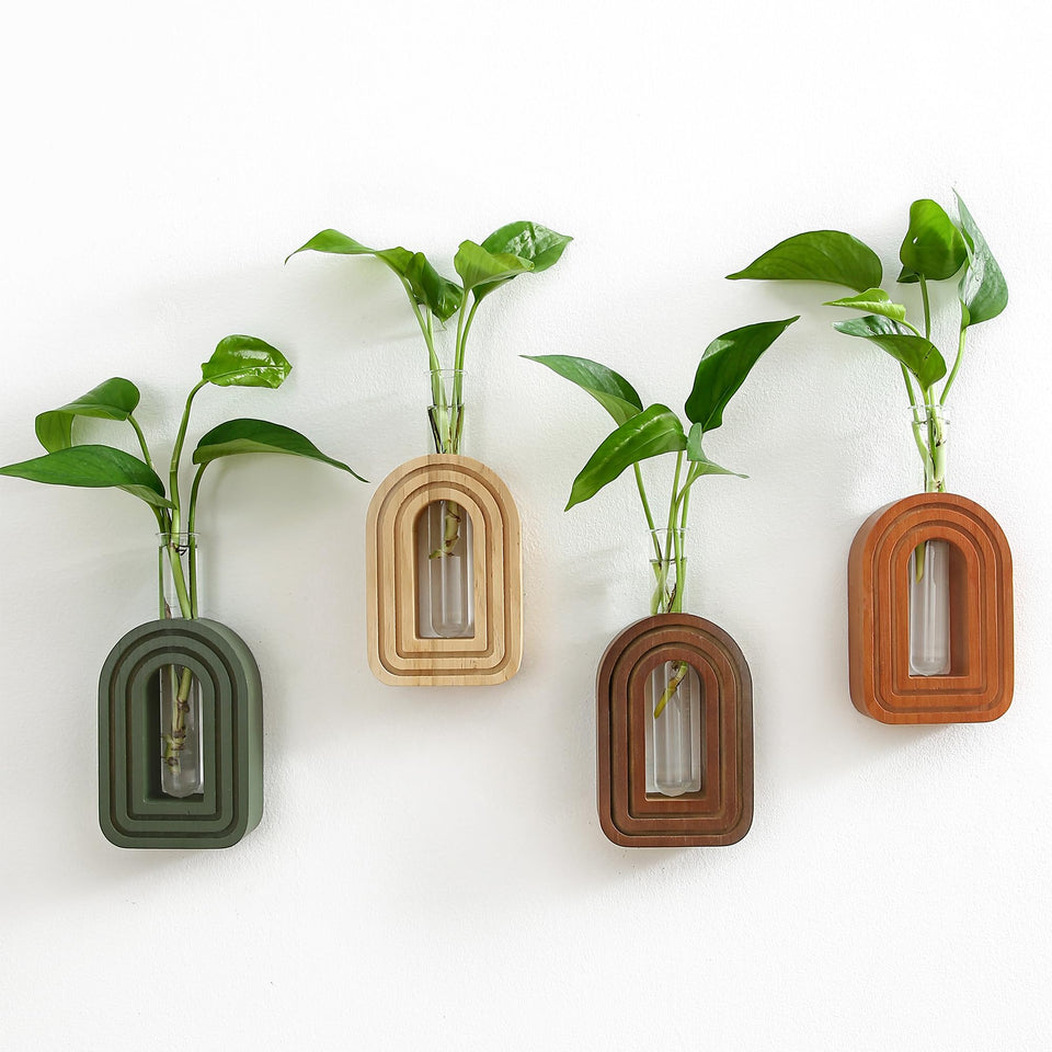 GRID FORTE wood wall arched propagation vases set of 4 for stylish plant displays