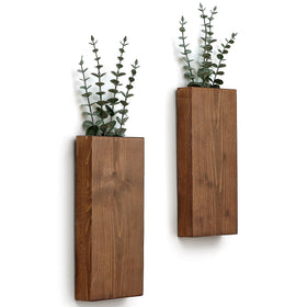 GRID FORTE wood wall planter 2-pack in walnut finish adds warm greenery to your living space
