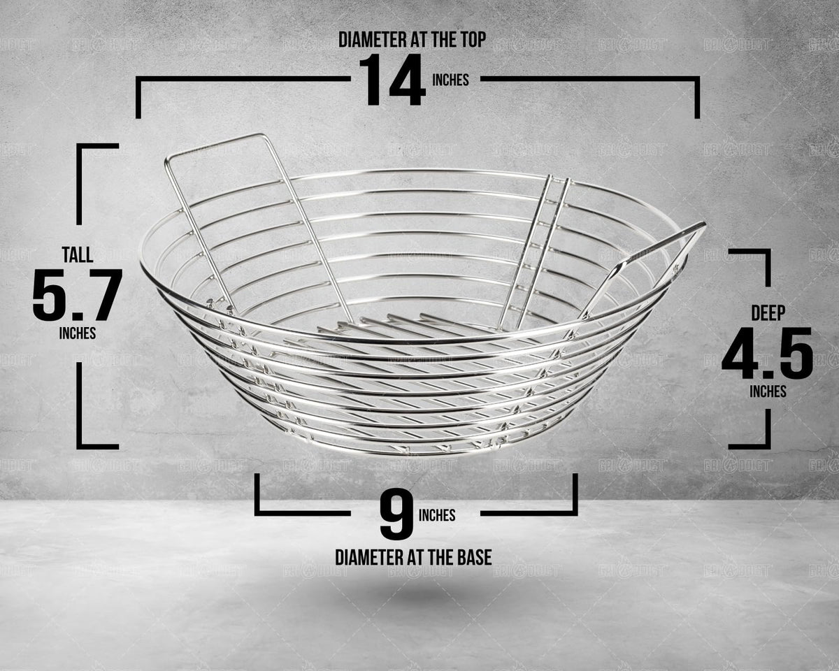 GriAddict stainless steel ash basket bowl design promotes airflow for hotter burns