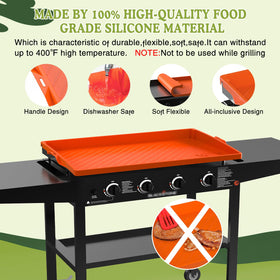 GRIDDLE COVER MAT withstands up to 400°F, protecting the surface while idle and simplifying post-use cleaning.