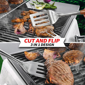 GRILAZ 3-in-1 spatula with serrated edge for versatile grilling tasks.