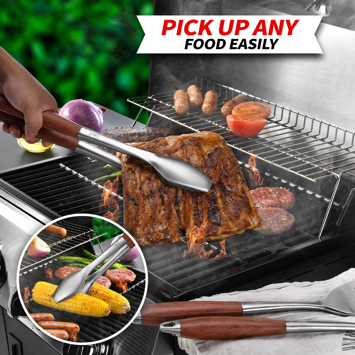 GRILAZ lockable BBQ tongs highlight secure storage and control.