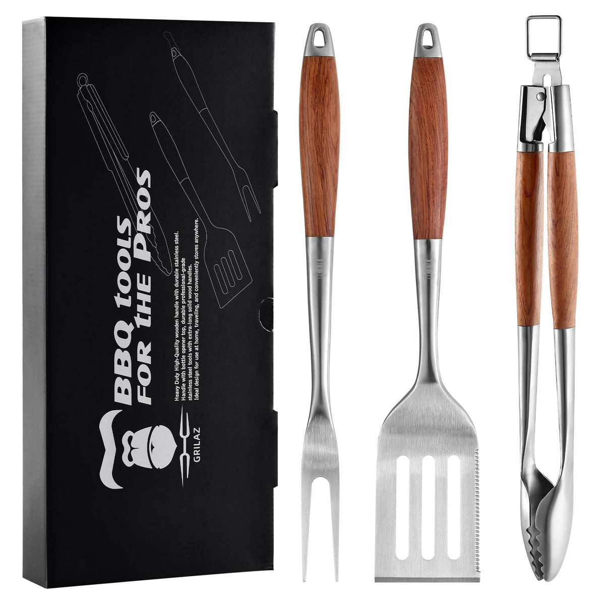 GRILAZ rosewood spatula with sturdy steel for high-heat grilling.