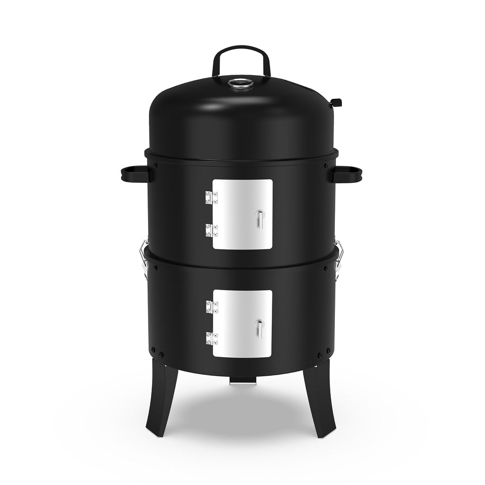 Grilife 16-inch charcoal smoker front view shows large cooking area for gatherings.