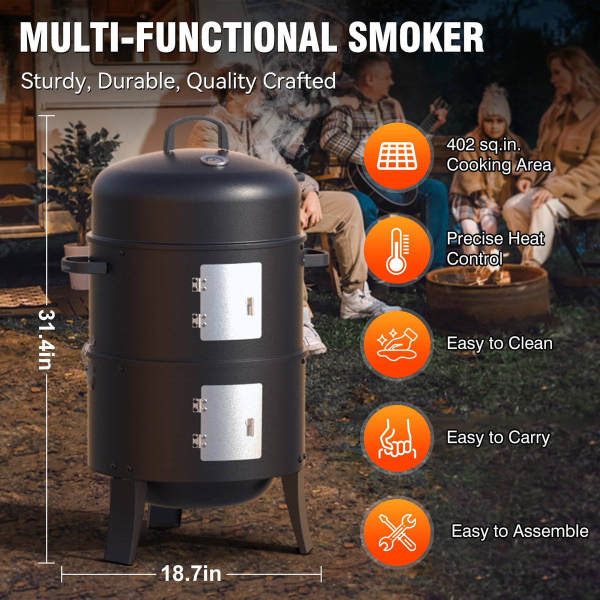 Grilife 16-inch charcoal smoker lid detail highlights crossbars and hooks.