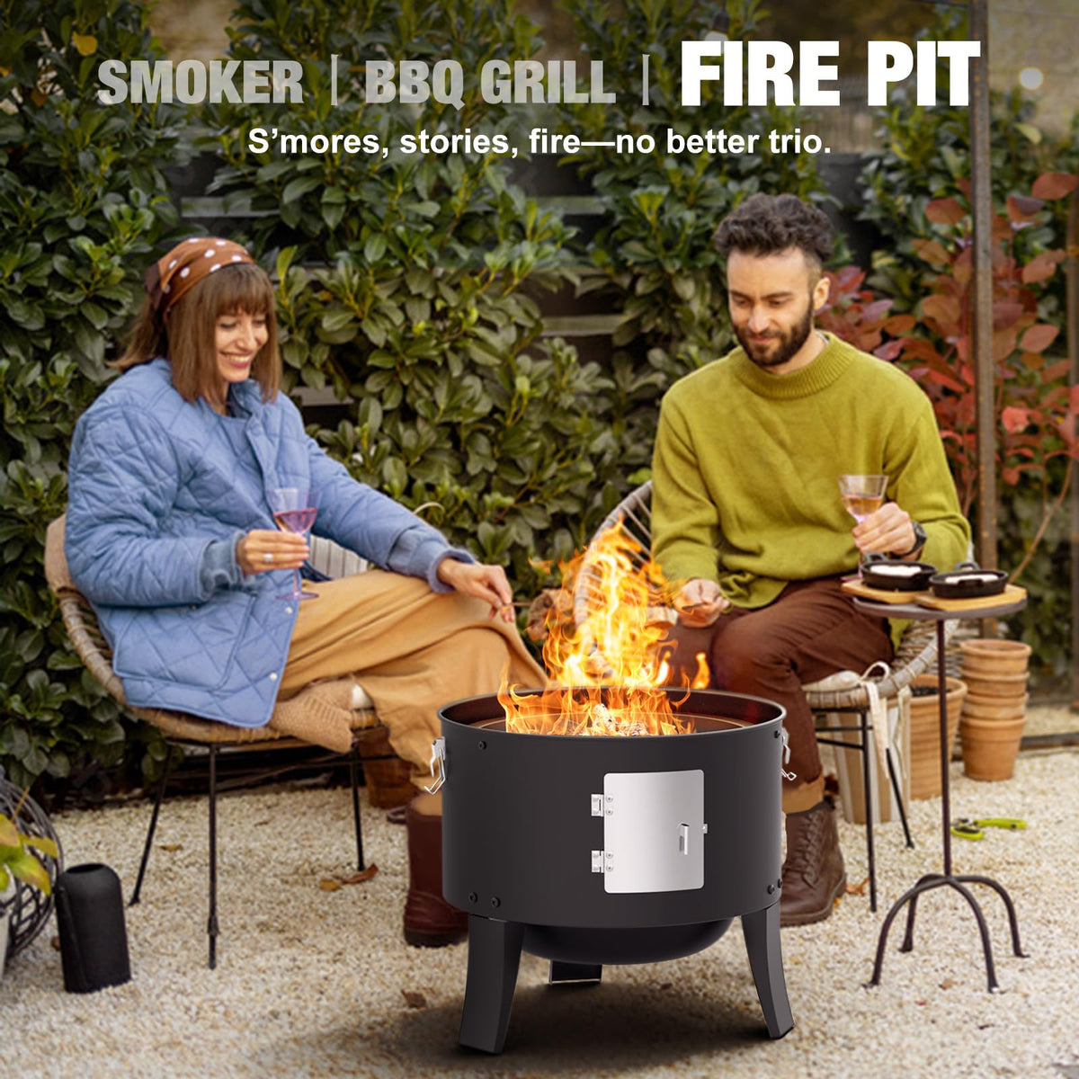 Grilife charcoal smoker latch and handle for stable transport.