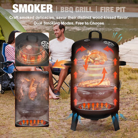 Grilife charcoal smoker thermometer view emphasizes built-in temperature control.