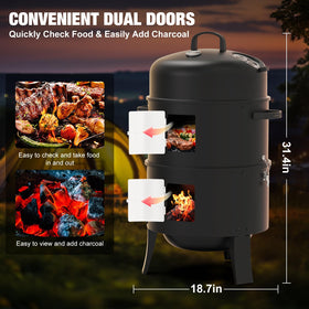 Grilife smoker two-doors design reduces heat loss and improves access.