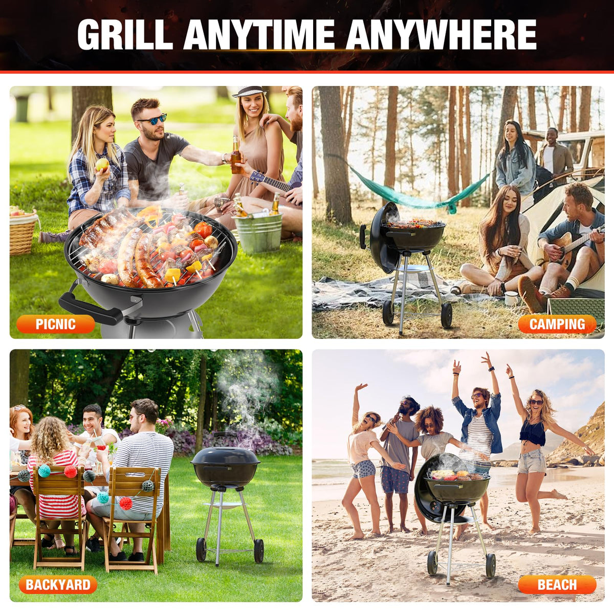 GRILIFE outdoor use on patio and beach for social grilling.