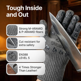 Grill Armor Gloves feature aramid tech for durable protection in high heat.