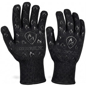 Grill Armor Gloves with extra-long cuff protect forearms during grilling.