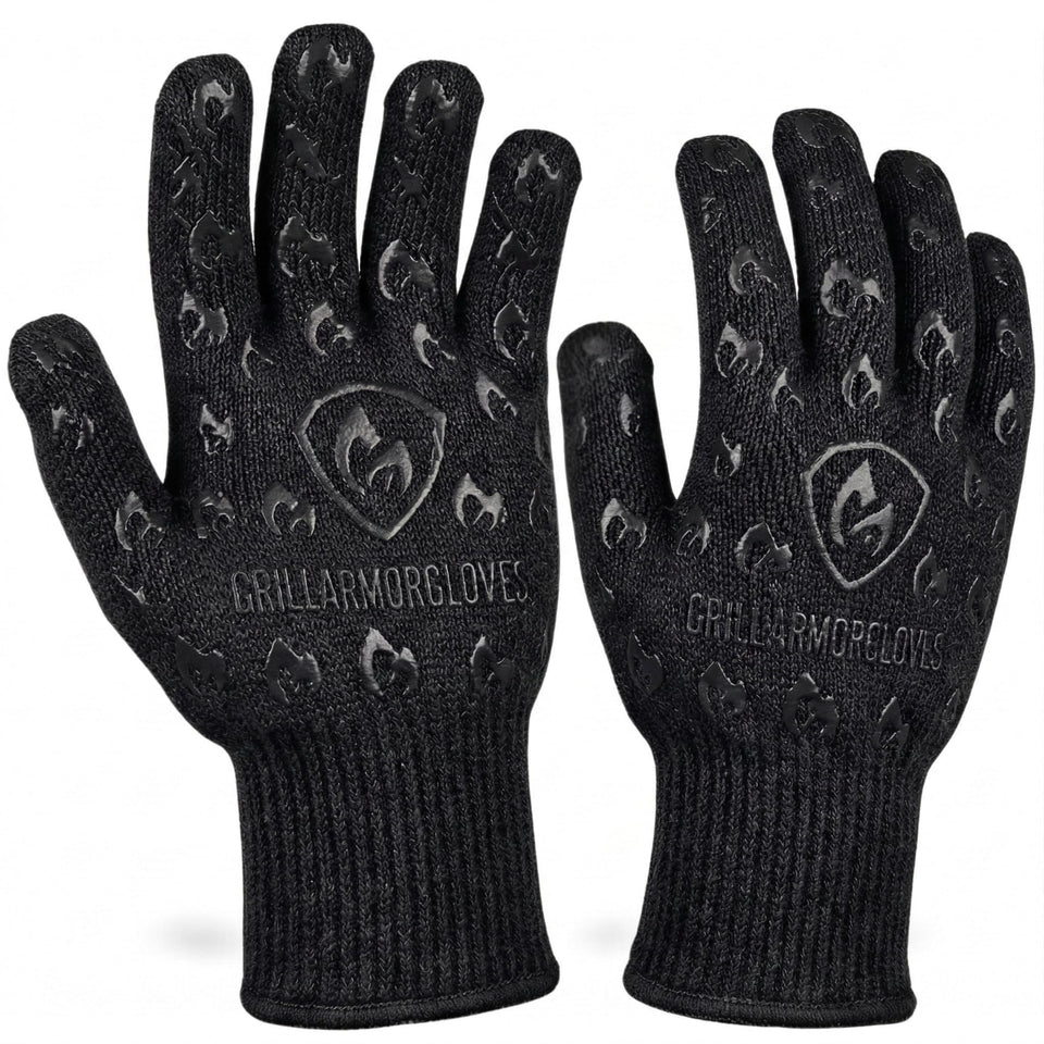 Grill Armor Gloves with extra-long cuff protect forearms during grilling.