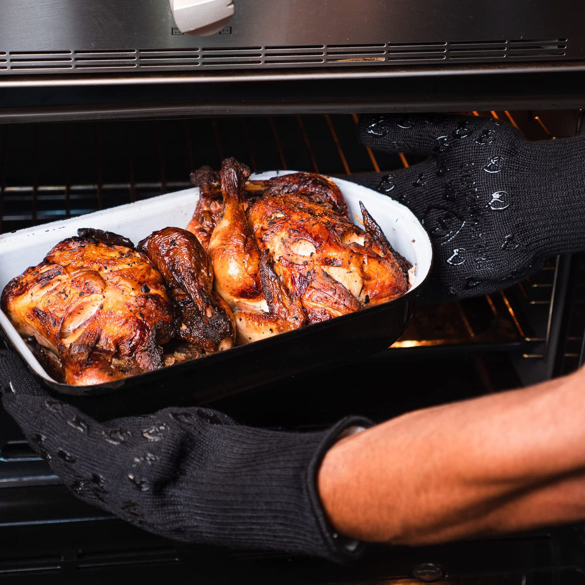 Grill Armor Gloves provide full finger dexterity with silicone grip.