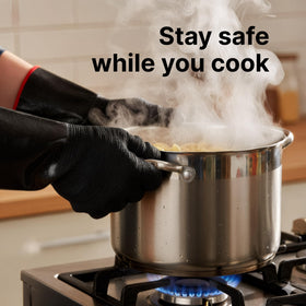 Grill Armor Gloves fire, water, stain-resistant neoprene for versatile use in kitchens.