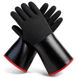 Grill Armor Gloves demonstrate waterproof protection while handling hot liquids.