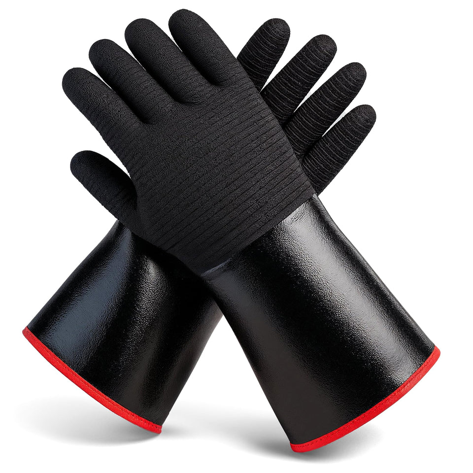 Grill Armor Gloves demonstrate waterproof protection while handling hot liquids.