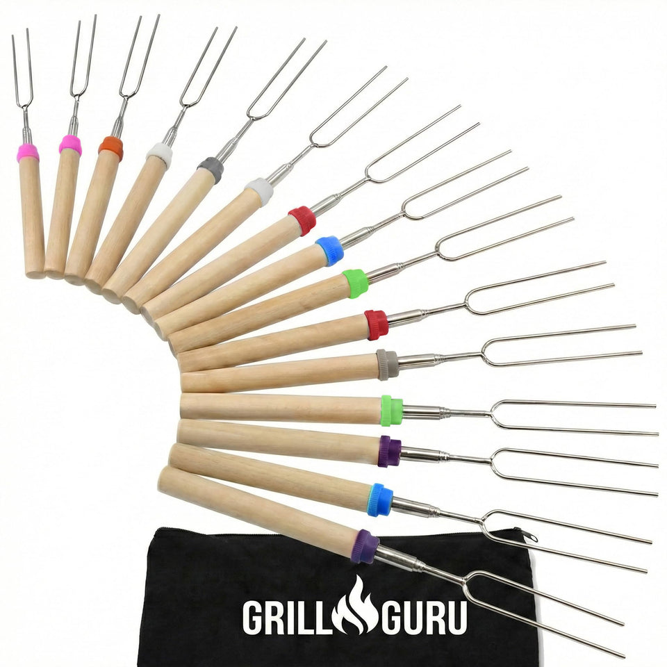 Grill Guru Smores Sticks 32-inch 15-pack ready for safe campfire roasting marshmallows and treats