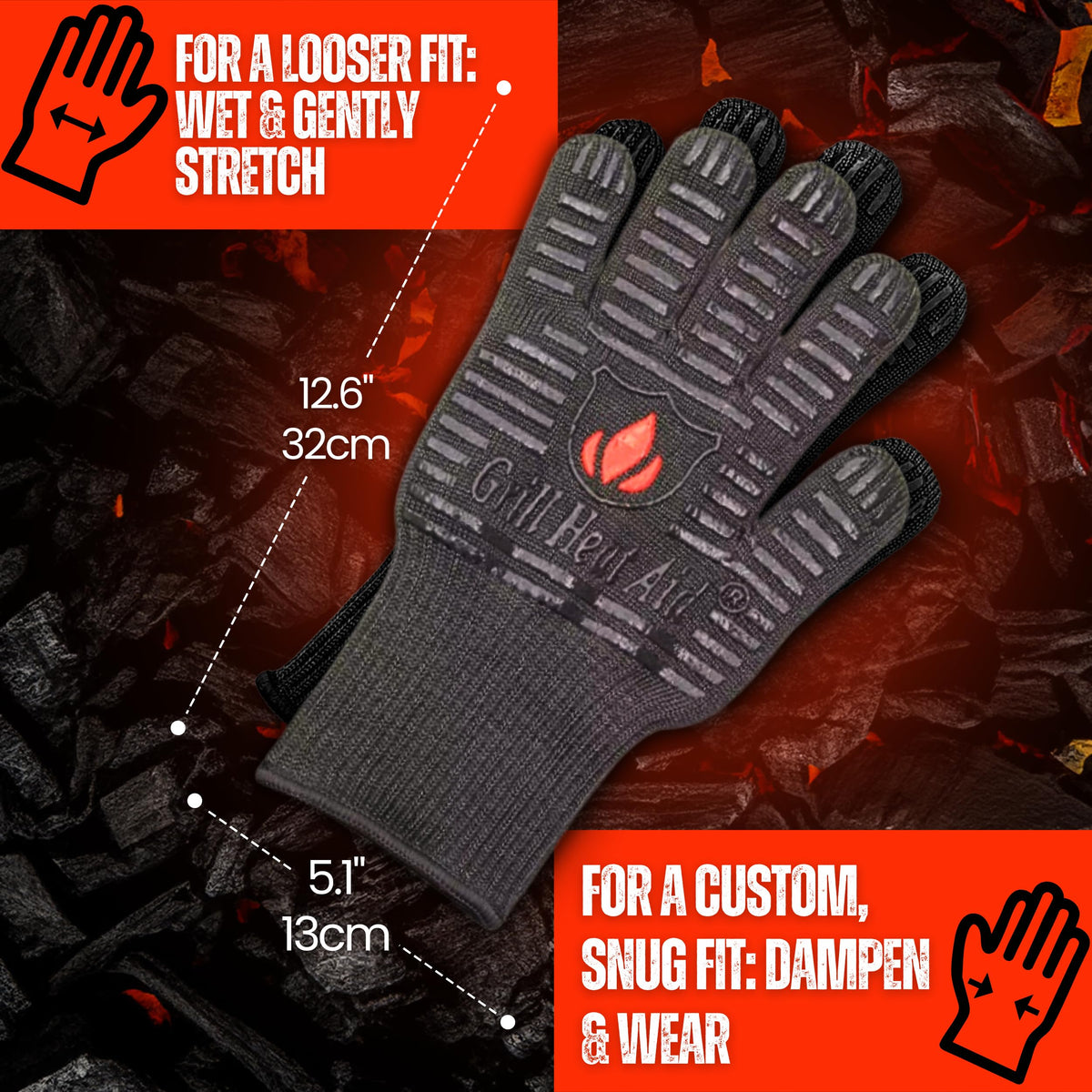 Grill Heat Aid EN388 cut resistance feature demonstrated while handling tools