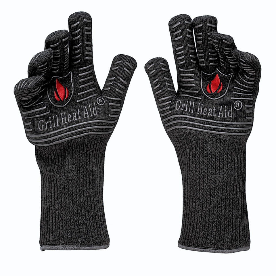 Grill Heat Aid fireproof gloves providing protection against high heat for handling hot cookware