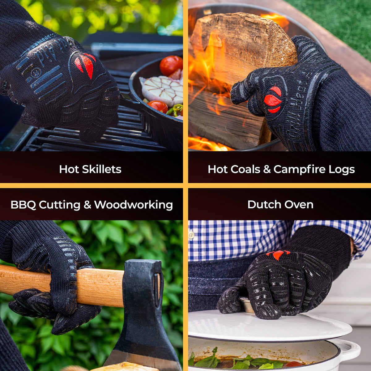 Grill Heat Aid oven mitts with fingers offering precise grip for grilling and baking