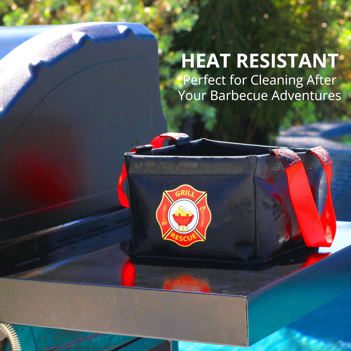 Grill Rescue collapsible bucket tear-resistant design supports heavy cleaning.