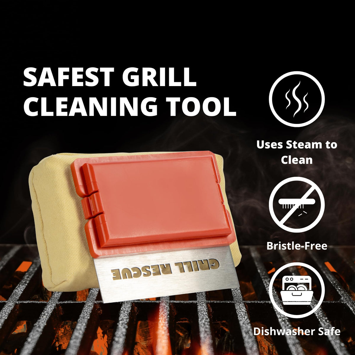 Grill Rescue heat-resistant head handles tough residue up to 600F.