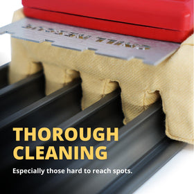 Grill Rescue wide brush head covers more surface for faster cleaning.