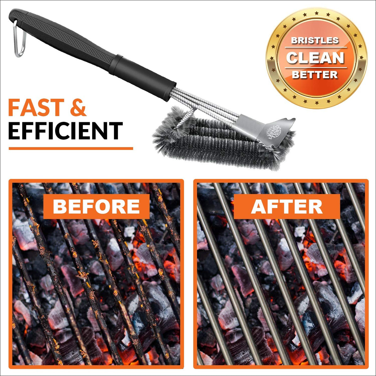 Grill Spark all-grates-compatible brush for Weber, charcoal, porcelain