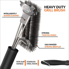 Grill Spark stainless steel scraper end removes stubborn residue