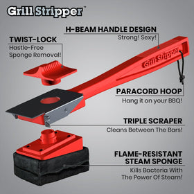 Grill Stripper triple-scraper on-top-and-side cleans tops and sides
